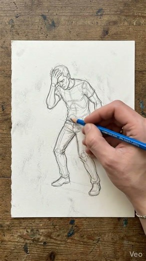 Full Body Action Drawing – Hand on Head (Thinking/Stress)