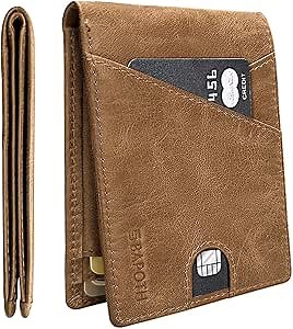 Mens Wallets Leather, Genuine Leather Wallets for Men, Bifold RFID Wallet for Men Slim with ID Window|Bills Slot|9 Card Slots, 2 Outer Pocket Slim Wallet for Men with Gift Box Packaging