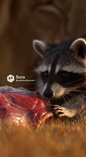Raccoon Steals a Lion’s Food… Then FREEZES When the Lion Moves 😳🦁🦝