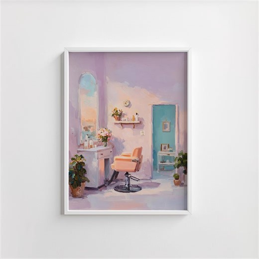 Vintage Pastel Salon Art Print, Printable Peach Chair Illustration, Cute Feminine Wall Decor, Charming Pastel Watercolor Digital Download - Etsy