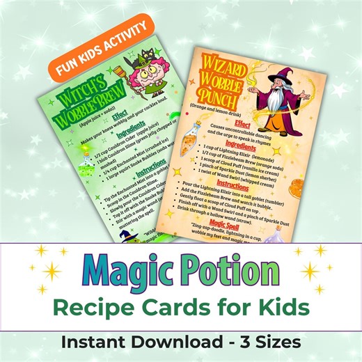 Magic Potion Recipe Cards for Kids Printable, Wizard Potion Recipes, Fantasy Potion Party Activity, Instant Download