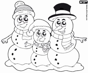 Snowmen family coloring page printable game