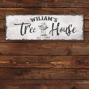 Treehouse Sign | Living Room Wall Art | Tree House Wall Decor | Rustic Canvas Home Decor | Custom Outdoor Sign | Family Name Sign - Etsy