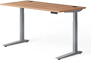 Fully Jarvis Standing Desk 60" x 27" Oak Laminate Top - Electric Adjustable Desk Height from 30" to 49" with Memory Preset Controller (Rectangle, Silver Frame)