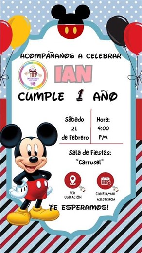 Invitación tarjeta animada de Mickey Mouse #invitacióndigital #mickeymouse #cumpleaños #fiestas