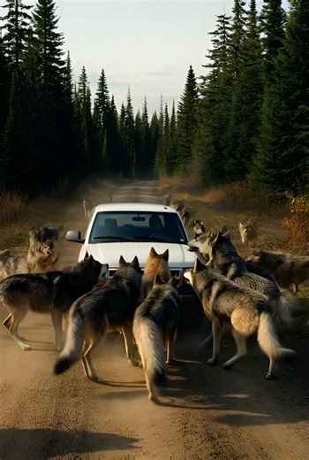 Massive Wolf Pack Surrounds Truck with Woman Inside | Tense Survival Moment