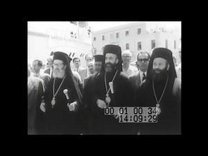 1957 President Makarios III of Cyprus Seen Boarding a Boat