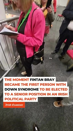 Fintan Bray is the first person with Down syndrome to be elected to a senior position in a political party in Ireland. The Westmeath man was voted into Fianna Fáil's National Executive at the party’s Ard Fheis on Saturday. The 28-year-old said politics is the only job he wants for the rest of his life, adding that he wants to represent those with special needs across the country. “I’m looking for paid employment for all people with disabilities, any type of disability to have a chance to have a 