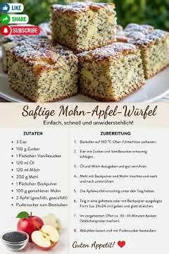 Saftiger Mohn-Apfelkuchen einfaches Rezept, unglaublich lecker & super fluffig!