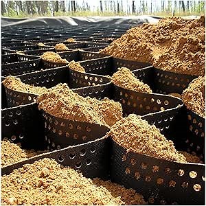 geo grid 2"Inch Geogrid Driveway, 3ft/ 6ft/ 10ft/ 16ft/ 20ft/ 26ft/ 30ft Geocell Grid, Geo Grid Gravel Stabilizer for Driveway Light Truck Parking Lots, Soil Ground Mud Control Grids with Drain Hole,