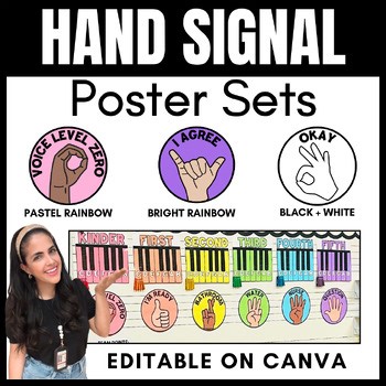 Hand Signals Poster Set | 17 signals, 3 color options + editable on Canva