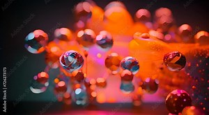 Abstract animation of molecular models. Scientific, microscopic, molecular structure, vibrant motion, biochemistry, futuristic, nanotechnology, scientific exploration. Generated by AI.