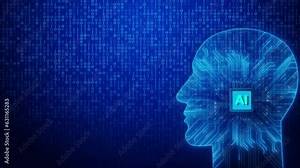 Modern Cyber AI Futuristic High Tech Concept Visualization 3D CPU Processor Microchip Artificial Intelligence Digitalization of Data information. Electric Lines Connect. chip Deep Machine Learning.