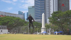 LIFT-OFF: Watch real-life Iron Man Richard Browning "fly" in his jet-powered suit outside Victoria Theatre. (Video: Gaya Chandramohan) | CNA