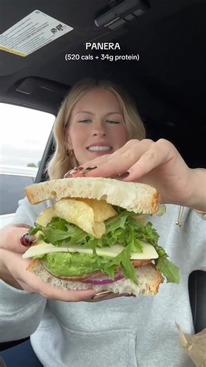 Samantha Milton on Instagram: "Panera 🥪 (520 cals + 34g protein) Here’s how to order: -1/2 Turkey & Cheddar sandwich with DOUBLE Turkey, NO mayo, add avocado, and sea salt. -Bag of kettle chips as the side is included in this cal count. -Large Hibiscus Tea (20 cals) #fastfood #caloriedeficit #panera #protein #sandwich #turkey #cheese #weightloss #pcosweightloss #weightlossjourney #realistic #mom"