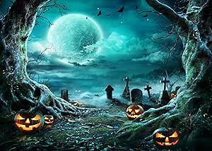 CapiSco Halloween Backdrop Photography Background 8X6FT Horror Moon Night Scary Cemetery Pumpkin Lantern Backdrop for Kids Adult Family Party Birthday Banner Decor Halloween Photo Backdrop SCO192B
