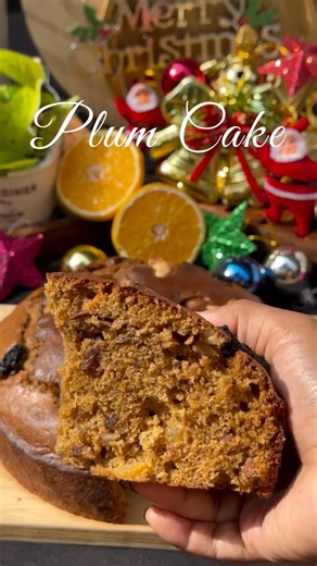 Rua Zainish on Instagram: "Plum cake recipe #cake #plumcake #christmas #food #recipe INGREDIENTS----------------- Sugar 3/4 cup Warm water 1/2 cup Dry fruits(Raisins, Cherry ,Badam,Cashew,tutty fruity,Dates) Orange Juice- 1/2 Cup Orange zest 1 teaspoon Maida 1 1/2 cup Baking powder- 1 .1/2 tsp Nutmeg powder -1/4 teaspoon Ginger powder- 1/4 teaspoon Cinnamon powder -1/4 teaspoon Cloves powder -1/4 teaspoon Salt- 1 Pinch Egg 3 sugar 1/3 cup Vanilla essence 1/2 teaspoon Butter 1/4 cup Oil 1/4 cup P