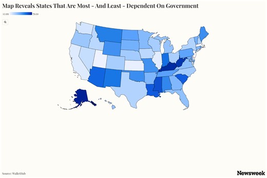Map reveals states that are most - and least - dependent on government