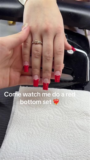 Red bottoms set🫦😍😍#beginnernailtech #fyp #viral #redbottoms #bling | Red Bottom Nails