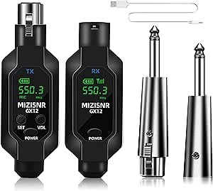 Wireless XLR Transmitter and Receiver, Rechargeable 16 Channels UHF Adapter System for Dynamic Microphones, Audio Mixer, Electric Guitar Bass, PA Speaker (197ft Range)