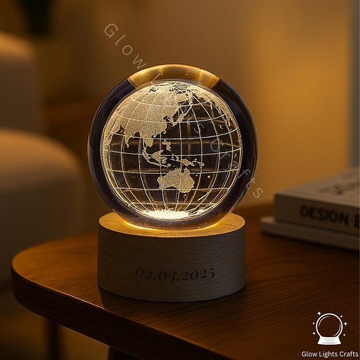 Earth Globe Crystal Ball Lamp With Wooden Base – 3D Engraved Earth Light, Personalized Night Lamp for Bedroom Décor, Gift for Him/her - Etsy