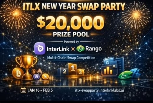 Mrnani__offical on Instagram: "ITLX New Year Swap Party, launched officially today by InterLink Labs in partnership with Rango Exchange, offers a $20,000 prize pool for cross-chain swaps with no minimums across 40+ blockchains.�� The event runs from January 16 to February 5, 2026, aligning perfectly with the current date.� Participants can earn tiered rewards: F0 at 100%, F1 at 10%, F1 at 25%, and F2 at 20%.�Event OverviewThis swap party celebrates the ITLX token and wallet launch within the Int