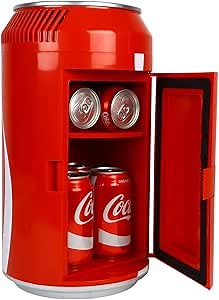 Coca-Cola CC06, Electric Mini Cooler - Holds Up to 8 Cans, Portable Thermoelectric Mini Fridge with Removable Shelf and Carrying Handle, Red