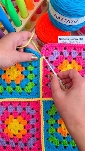 Naztazia on Instagram: "The crochet flat stitch join for granny squares, in this tutorial from Naztazia, creates a textured look in the work. Made with slip stitches, it's a quick and easy way to connect squares. #crochet #knitting #artist #grannysquare #yarn #tutorial #makersgonnamake #crochetblanket #howto #naztazia #reels"