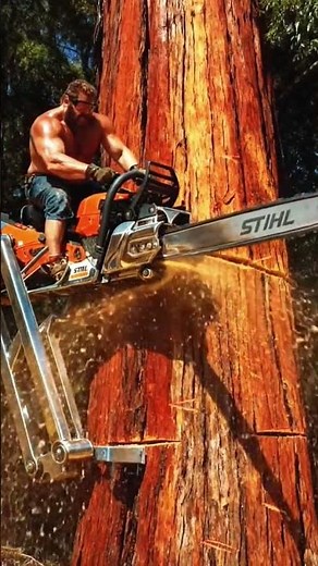 Wait…😳 Giant Sequoia CUT DOWN by Extreme Chainsaw Machine#shorts#chainsaw #heavymachinery#tree#viral
