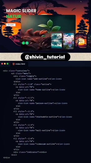 Magic Slider | HTML | CSS | JS | #coding #3danimation #slideshow #slide #animation #shorts