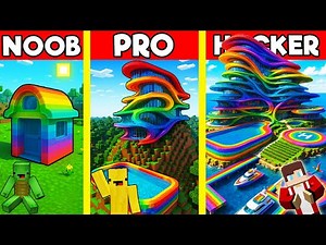 FUTURISTIC RAINBOW MANSION Build Battle In Minecraft - NOOB VS PRO CHALLENGE - Maizen Mizen Parody