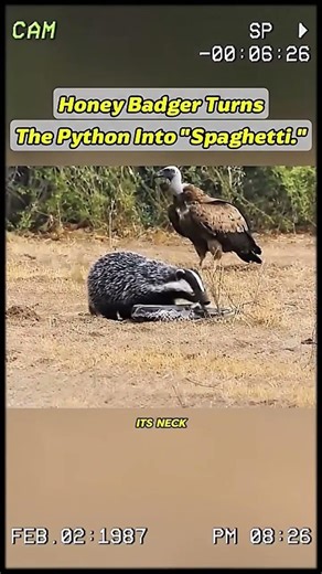 the honey badger turns the Python to a meal and Python visits 😱😱😱