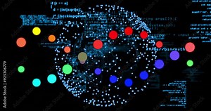 Animating colorful nodes and connections over programming code background Stock Video