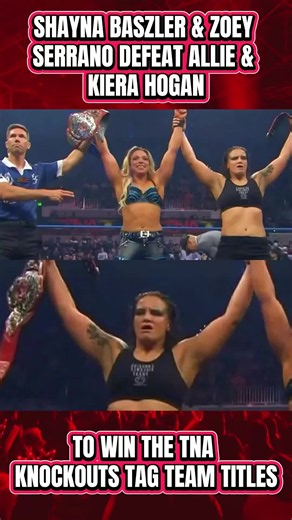 BREAKING: Shayna Baszler and Zoey Serrano defeat Allie and Kiera Hogan to win the TNA Knockouts Tag Titles🚨 #WWE #TNAWrestling #WWEMITB #ShaynaBaszler #fyp