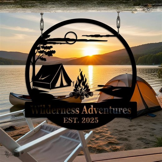 Personalized Camping Metal Sign, Wilderness Adventures Cabin Sign, Custom Camp Name Sign, Rustic Campfire Wall Decor - Etsy