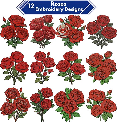 Red Roses Embroidery Design | Romantic Floral Rose Machine Embroidery File | Flower Stitch Pattern - Etsy