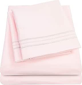 1500 Supreme Collection Extra Deep Pocket Sheets Set - Luxury Soft Bed Sheets, Wrinkle Free, Bedding, Over 40 Colors, 21 inch Extra Deep Pocket, Queen, Pale Pink