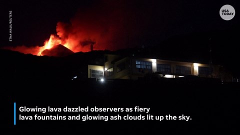 Watch Mount Etna erupt with glowing lava and ash clouds