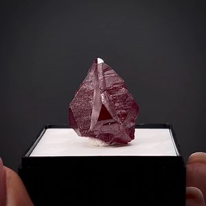 Cinnabar (twinned) - Fenghuang Mercury Mine, Fenhuang Co., Xiangxi, Hunan, China More info: https://www.irocks.com/minerals/specimen/52091 Intense cherry-red adamantine lustrous penetration-twinned crystal from one of the classic, indeed historic, Chinese locations for this mercury species. Chinese cinnabar crystals are simply the best in the world, period. Historically, much of this material was mined and used for medicines and jewelry items, and such crystals actually were among the first Chin