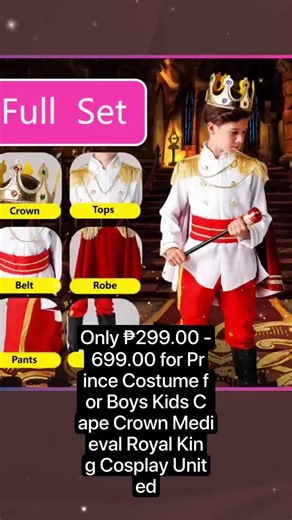 Prince Costume for Boys Kids Cape Crown Medieval Royal King Cosplay United Nations Outfit Full Set #buyhere #tiktokfinds #foryoupage #buyhere #BestOfTikTokPH #fypシ゚viral #buyhere #buyhere #checkoutmonayan👇👇👇❤️🛒 #clicktheyellowbag🛒🏷️