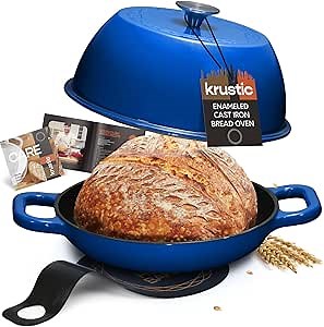 Enameled Cast Iron Dutch Oven for Sourdough Bread Baking | 6 Quart Pot with Lid | 10 Inch Ceramic Enamel Thick Coated Cookware Set with Non Stick Silicone Baking Mat for Cooking
