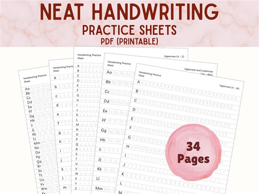 Handwriting Practice Sheets, Printable Neat Handwriting Worksheets, Alphabet Writing Letter Tracing - Etsy
