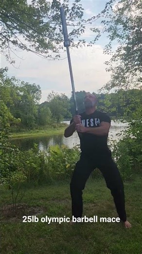 25lb homemade mace, cut down from a 45lb olympic barbell. #steelmaceflow #steelmace #fitnessover40