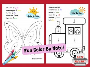 Color by Note, Intro to Time Values! Music Coloring Pages, Beginner Piano Lessons, Preschool Piano Worksheets, Kids Music Coloring Pages - Etsy