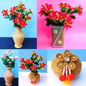 jute flower vase making idea ideas | Raj Easy Craft