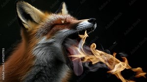 an angry fox spewed fire from its mouth which was very scary. seamless looping time-lapse virtual 4k video Animation Background.