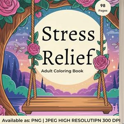 Stress Relief Coloring Book | Bold & Easy Printable JPEG PNG|98 Hand-drawn Pages for Ipad-home Printing|digital Adult Coloring Pages - Etsy