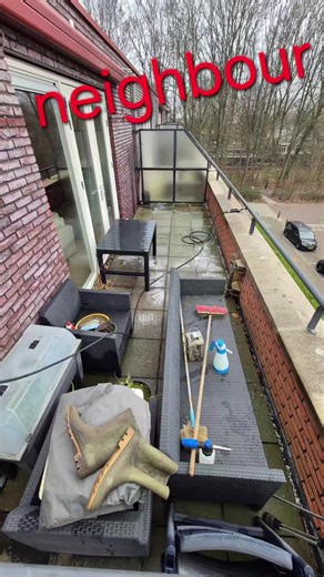 When your 82-year-old neighbor is away for the weekend... You quickly clean his roof terrace.