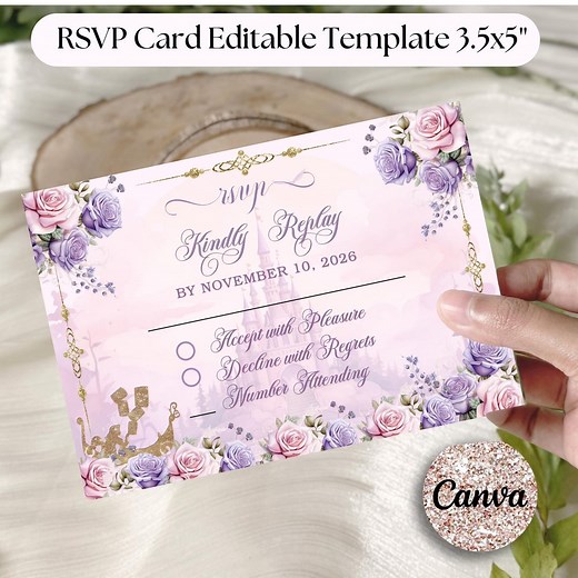 Rapunzel Sweet 16 RSVP Card Template, 3.5x5" Tangled Rsvp Card, Sweet Sixteen, Quince Rsvp, Quinceanera Editable Rsvp. - Etsy