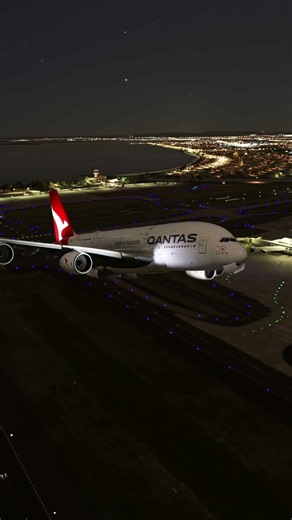 Qantas Airways A380 Night Takeoff from Sydney Airport Runway 34L